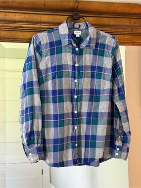J. Crew Women’s Blue & Green Plaid Button-Up Shirt